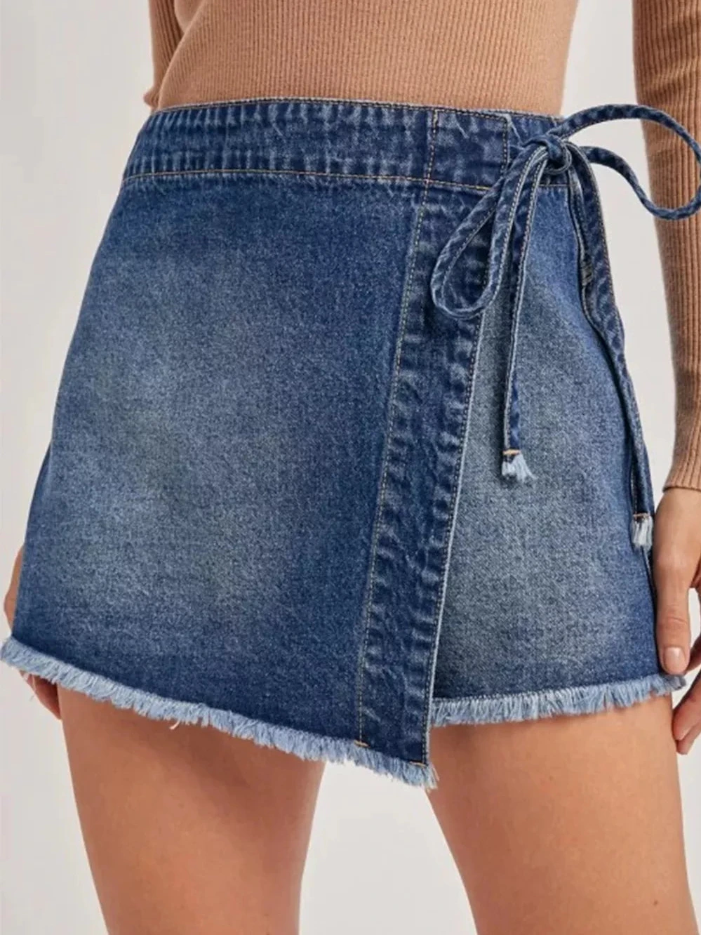 Wrapped Tied Waist Denim Skort product photo