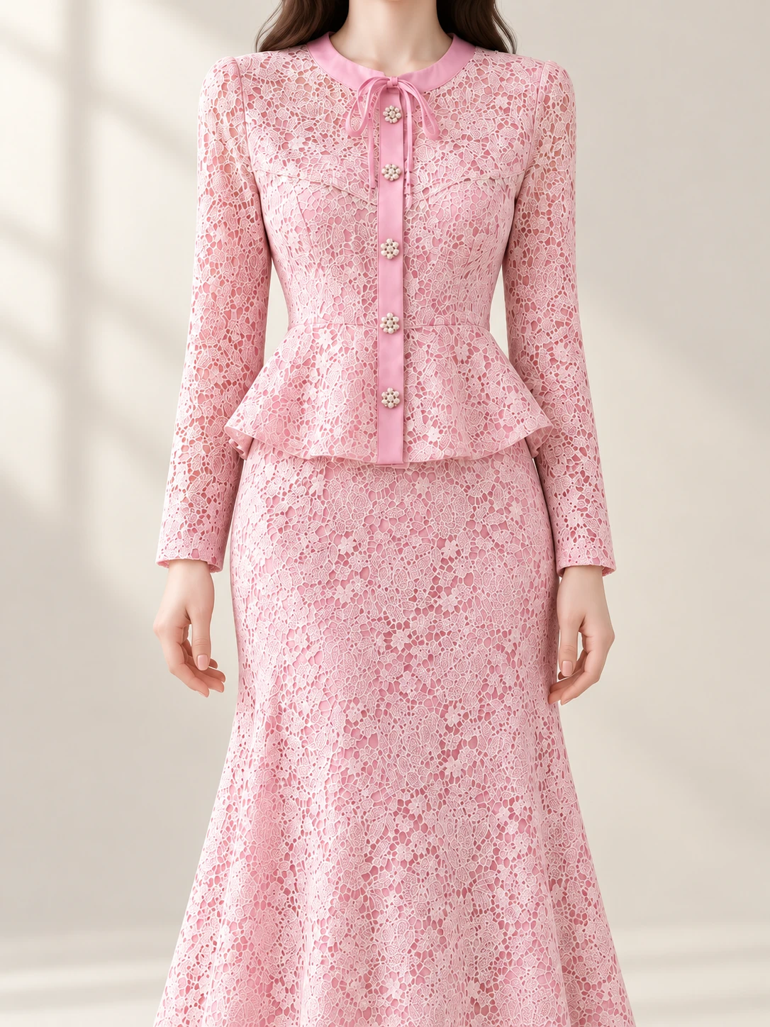 Syncreas Lace Button Up Top and Skirt Set product photo
