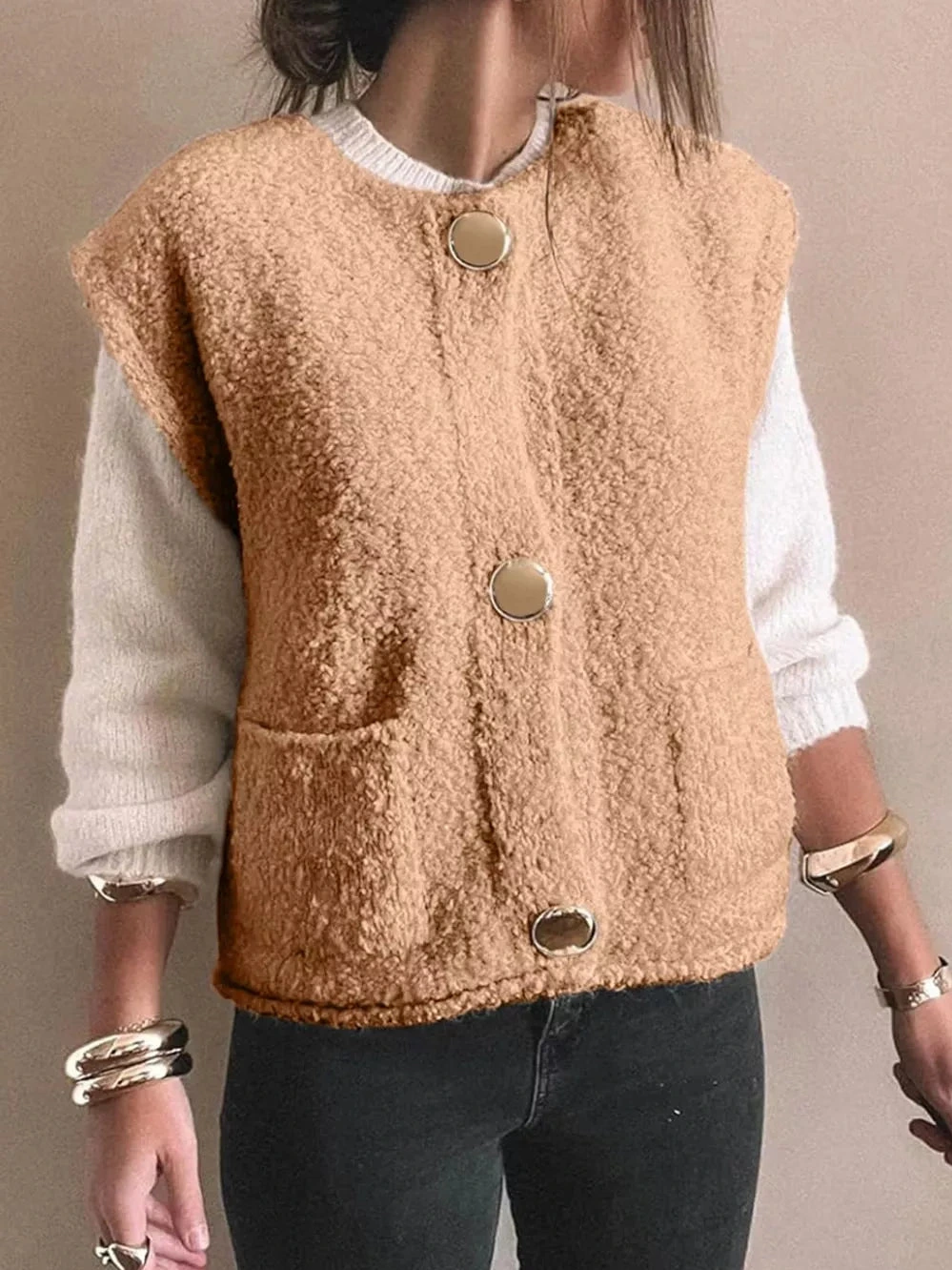 Fleece Button-Down Vest Coat product photo