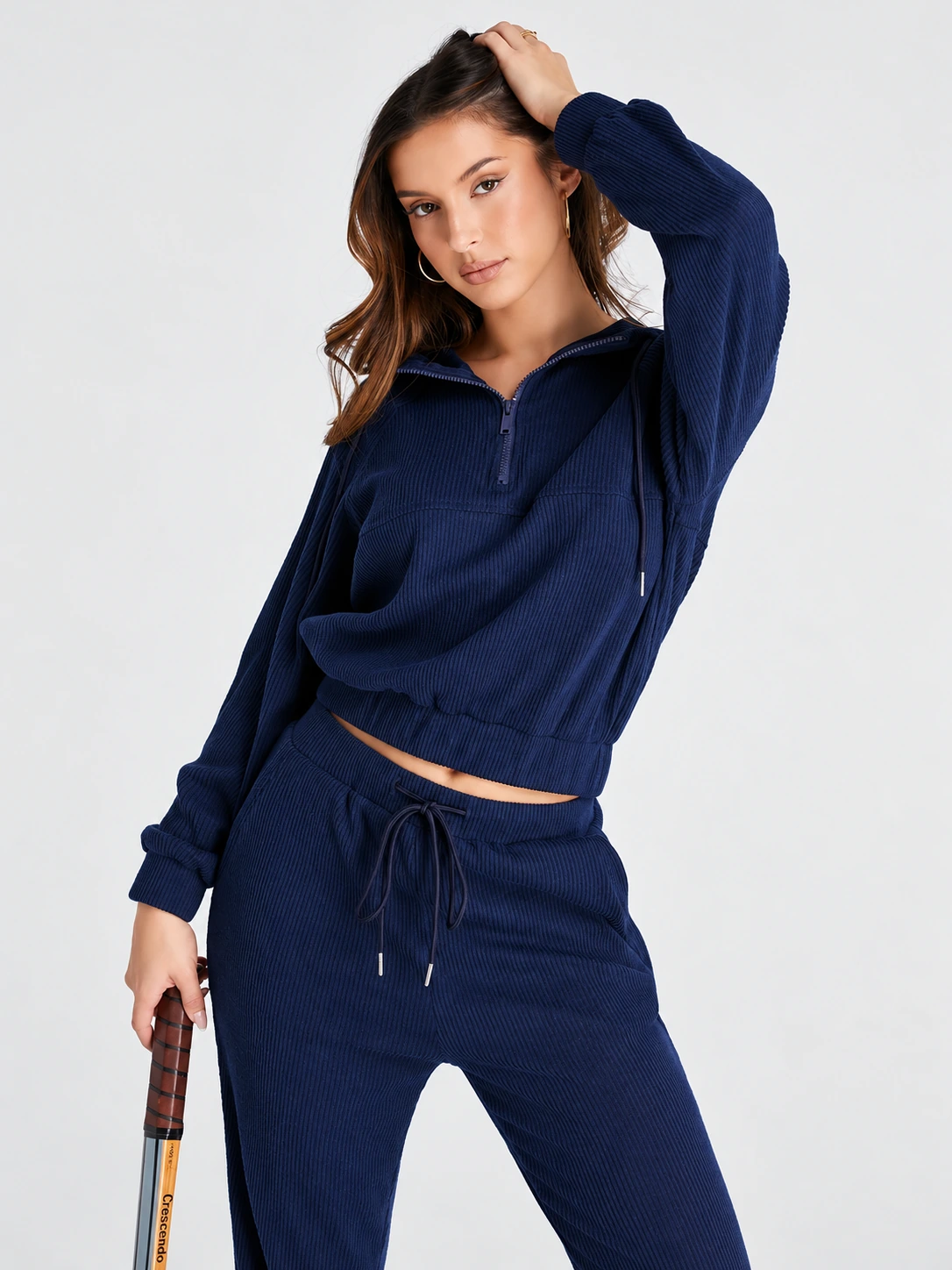 Drawstring Half Zip Hoodie and Joggers Active Set product photo