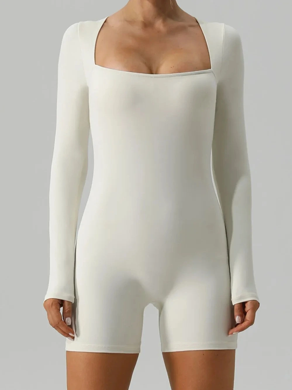 Square Neck Long Sleeve Active Romper product photo