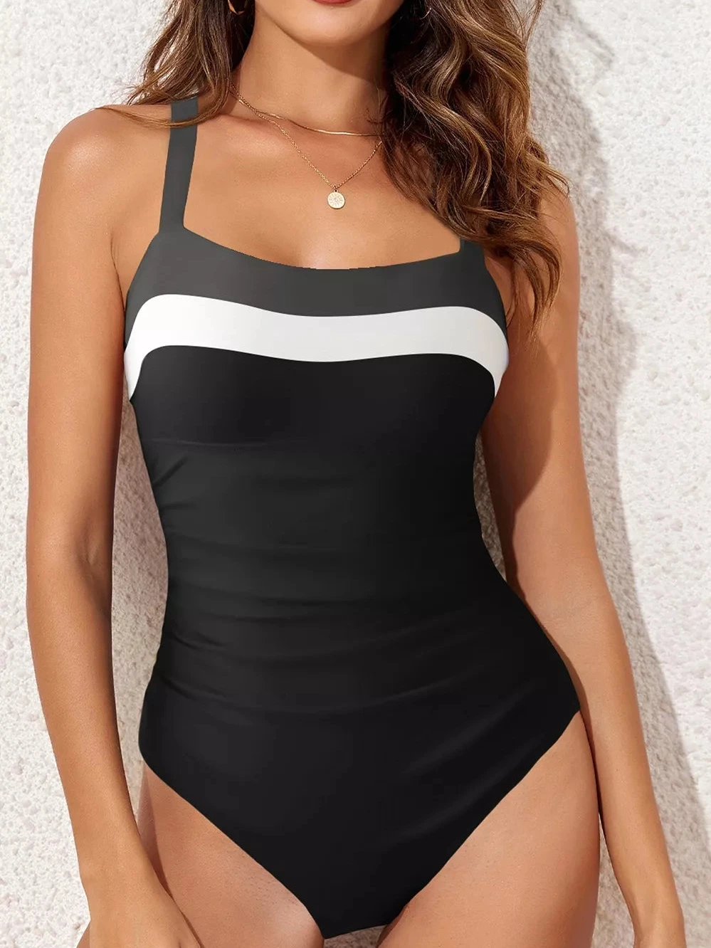 Color Block Detail Adjustable Straps One Piece Swimsuit product photo