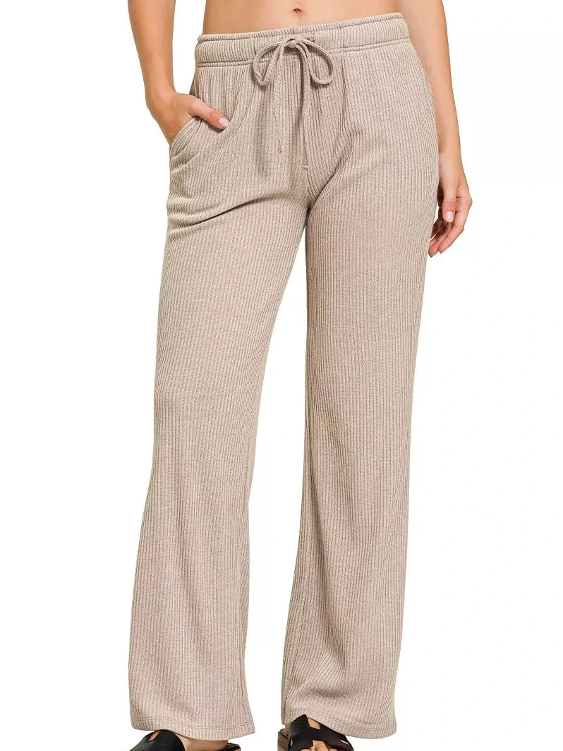 Zenana Ribbed Drawstring Lounge Pants product photo